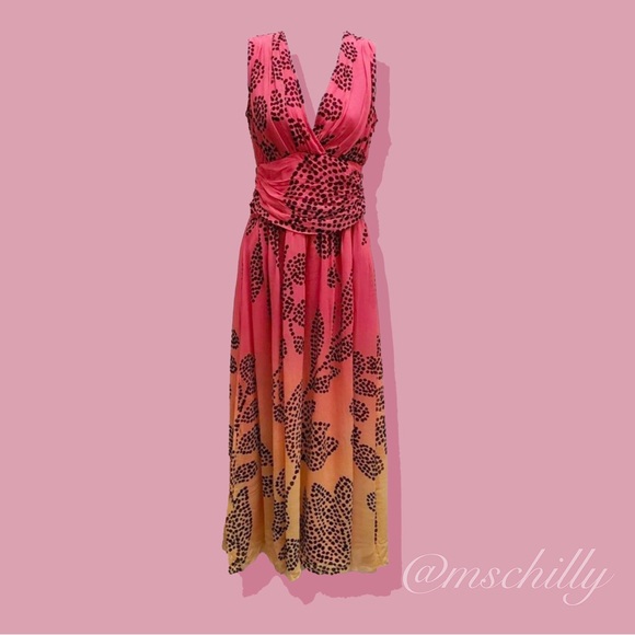 Anthropologie Verb by Pallavi Singhee V Neck Ombre Midi Dress Pink Orange Sz M - Picture 1 of 10